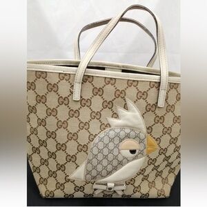 Gucci Beige and Cream Tote with Bird Design